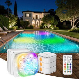 Pool Lights with Remote, IP68 Waterproof Plug 16 Color Rechargeable LED Lights